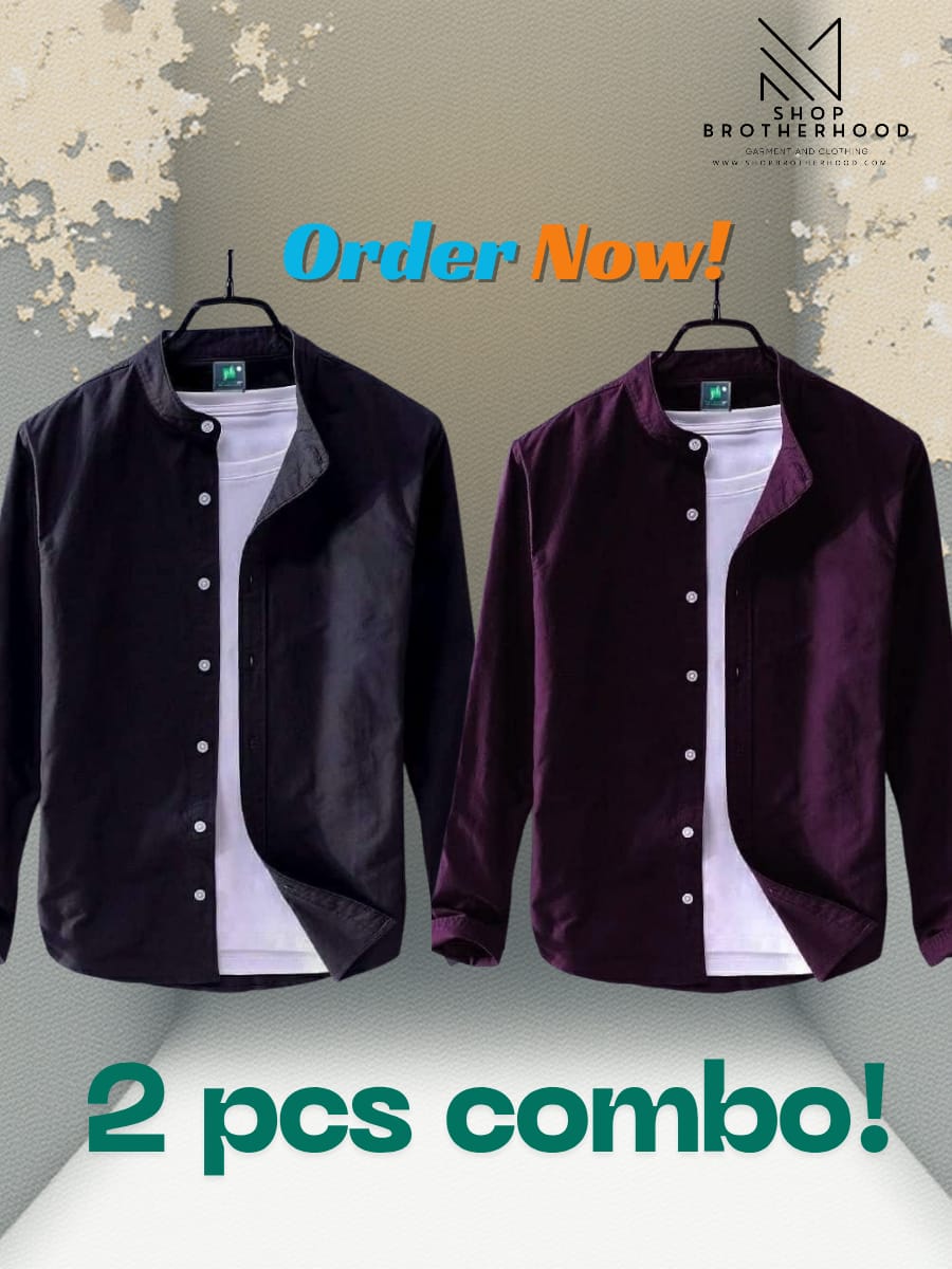 2 Pcs Casual Shirt Combo- Black, Merron